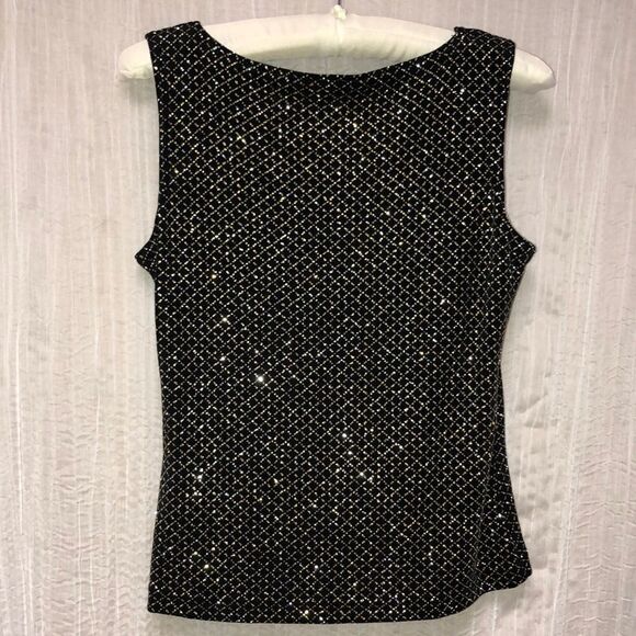 MSK S Evening Metallic Gold Silver on Black Sleeveless Tank Top - Picture 2 of 8